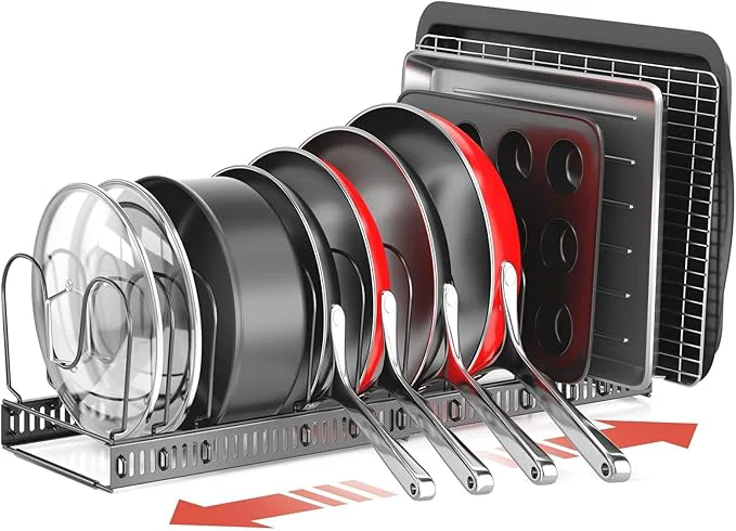 High-Quality ORDORA Pots and Pans Organizer under Cabinet Expandable 11.8 -22.8 Pot Lid Holder with 12 Adjustable Dividers Pan Organizers inside Cabinet for Kitchen Cookware Bakeware BlackAbout ThisOverview Recyclable