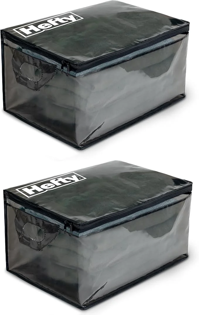 Original Hefty Large Flexible Tote with Breathable Mesh Double Zipper 2 Handles – I for Moving or Clothes Apparel Storage to Plastic Bin Organizer or Container – 2 PackAbout ThisOverview Superior