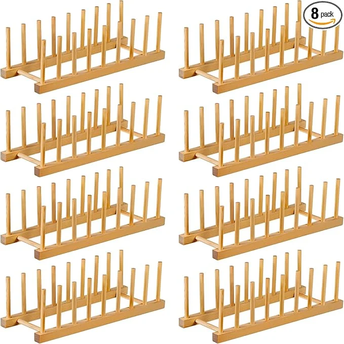 High-End Thenshop 8 Pcs Wooden Plate Rack Organizer for Cabinet 8 Slots Plate Drying Rack Dish Organizer Holder Pot Lid Stand for Bowl Cup Cutting Board Kitchen StorageAbout ThisOverview Clean