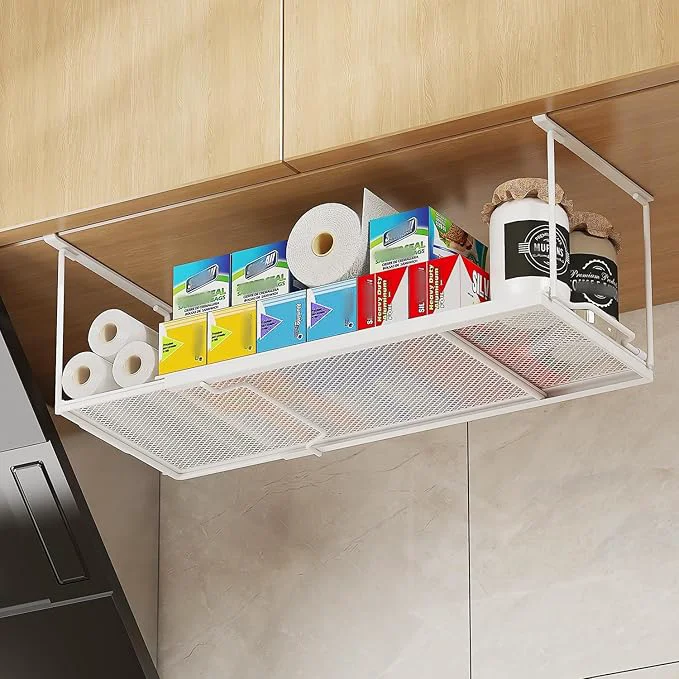 High-Quality 1 Pack Expandable Under Cabinet Shelf Under Shelf Basket with 0.94 Inches Thick Clips for Kitchen Cupboard Metal Hanging Under Desk Basket for Laundry Room Cabinet Shoe RackAbout ThisOverview Proven