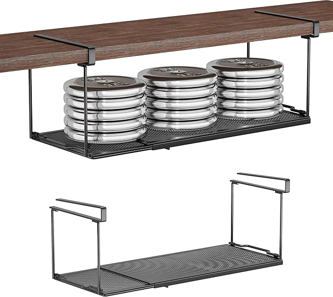 Excellent 2 Pack Expandable Under Cabinet Shelf Under Shelf Storage with 0.94 Inches Thick Clips for Kitchen Cupboard Metal Hanging Under Desk Basket for Laundry Room Shoe RackAbout ThisOverview Trendy