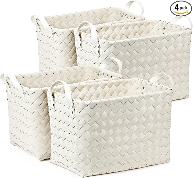 Pure Handwoven Clothes Basket Laundry Hampers Large Wicker Storage Baskets for Shelves Blankets Closet Storage Bins Car Bedroom Bathroom Organizers and Storage Bath Pack of 4 White About ThisOverview Powerful