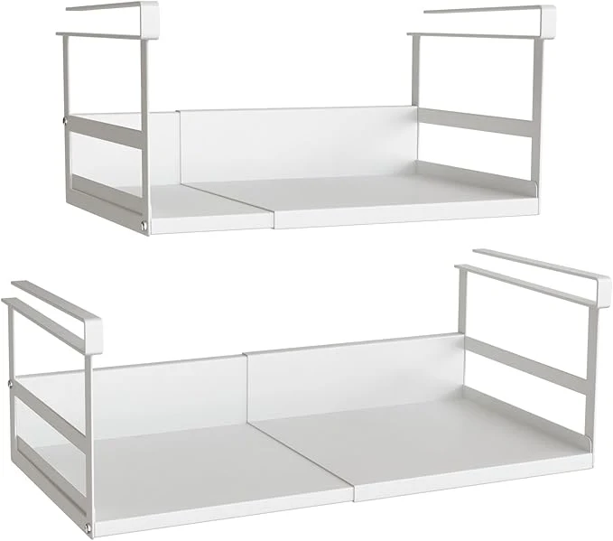 Sustainable Expandable Under Cabinet Shelf Organizer with 0.94-Inch Thick Clips Heavy Duty Extendable Under Shelf Storage Basket for Pantry or Laundry Room White 2 Pack Interior 5.7 H x 8.54 DAbout ThisOverview Eco-Friendly