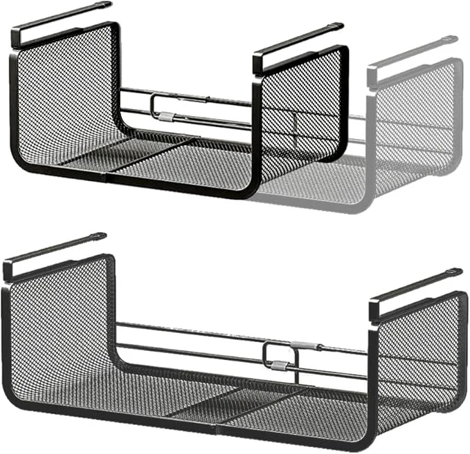 Lightweight Expandable Under Shelf Basket Organizer Under Shelf Storage Hanging Baskets Under Cabinet for Pantry Kitchen Cupboard Desk Counter Bookshelf Space Saver Heavy Duty Slide-in Black 2 Pack About ThisOverview Detailed