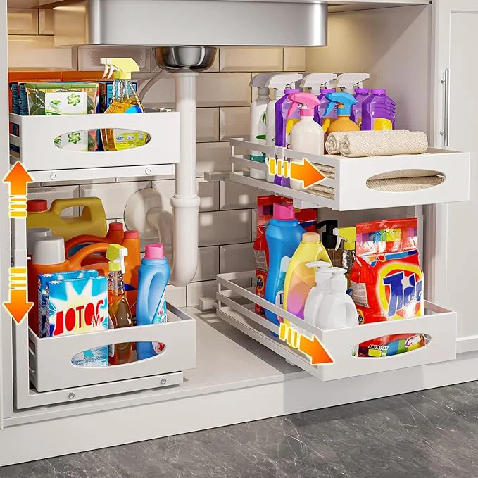Smooth Under Sink Organizer 2 Tier Under Sink Organizers and Storage Adjustable Height Slide out Metal Cabinet Organizers Pull out Cabinet Storage Drawer Shelf for Kitchen Bathroom White 2 Pack About ThisOverview Prestigious