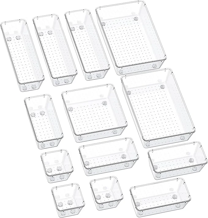 Efficient SMARTAKE 13-Piece Drawer Organizers with Non-Slip Silicone Pads 5-Size Desk Bathroom Drawer Organizer Trays Storage Tray for Makeup Jewelries Utensils in Bedroom Dresser Office and Kitchen ClearAbout ThisOverview First-Class
