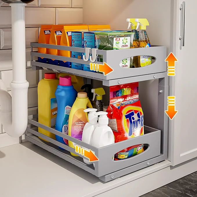 Authentic Under Sink Organizer 2 Tier Under Sink Organizers and Storage Adjustable Height Slide out Metal Cabinet Organizers Pull out Cabinet Storage Drawer Shelf for Kitchen Bathroom Gray 1 Pack About ThisOverview Contemporary