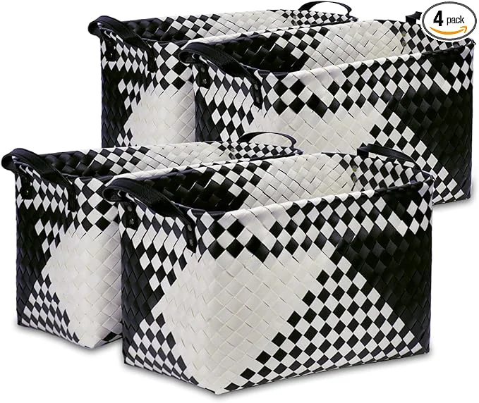 Comfortable BROWNLILY Handwoven Clothes Basket Laundry Hampers Large Wicker Storage Baskets for Shelves Blankets Closet Storage Bins Car Bedroom Bathroom Organizers and Storage Bath Pack of 4 Beige Black About ThisOverview Sustainable