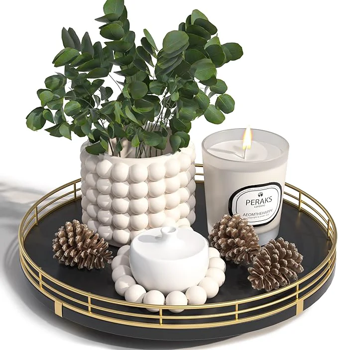 Easy-to-Use 10 Oak Wood Decorative Tray for Home Decor Tray for Coffee Table Decor Perfume Nightstand Vanity Bathroom Trays for Counter Candle Jewelry Makeup Farmhouse Table Centerpiece for Dining Room GoldAbout ThisOverview Fine Crafted