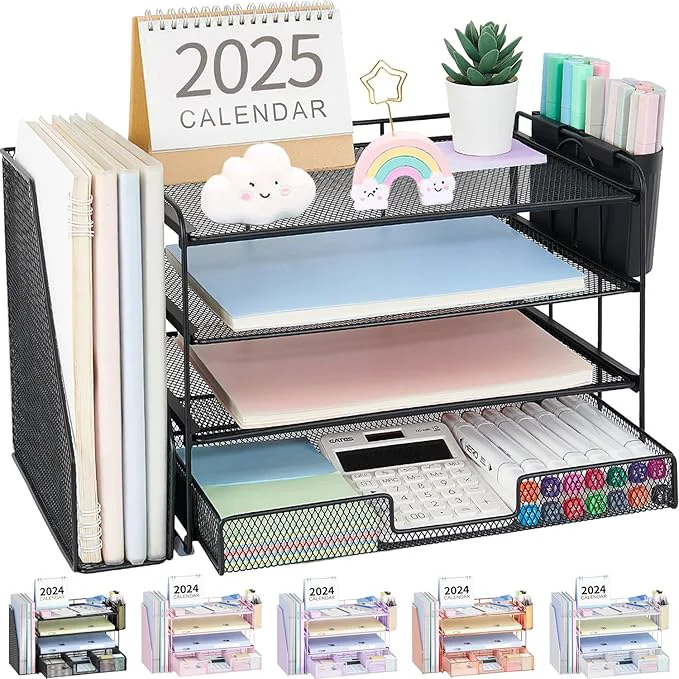 Organic OPNICE Desk Organizer 4-Tier Desktop File Organizer with Drawer and 2 Pen Holders Office Desk Accessories File Sorters Workspace Organizers for Office Supplies Black About ThisOverview Elegant
