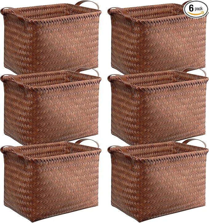 High-Grade BROWNLILY Handwoven Clothes Basket Laundry Hampers Large Wicker Storage Baskets for Shelves Blankets Closet Storage Bins Car Bedroom Bathroom Organizers and Storage Bath 6 Brown About ThisOverview Optimized