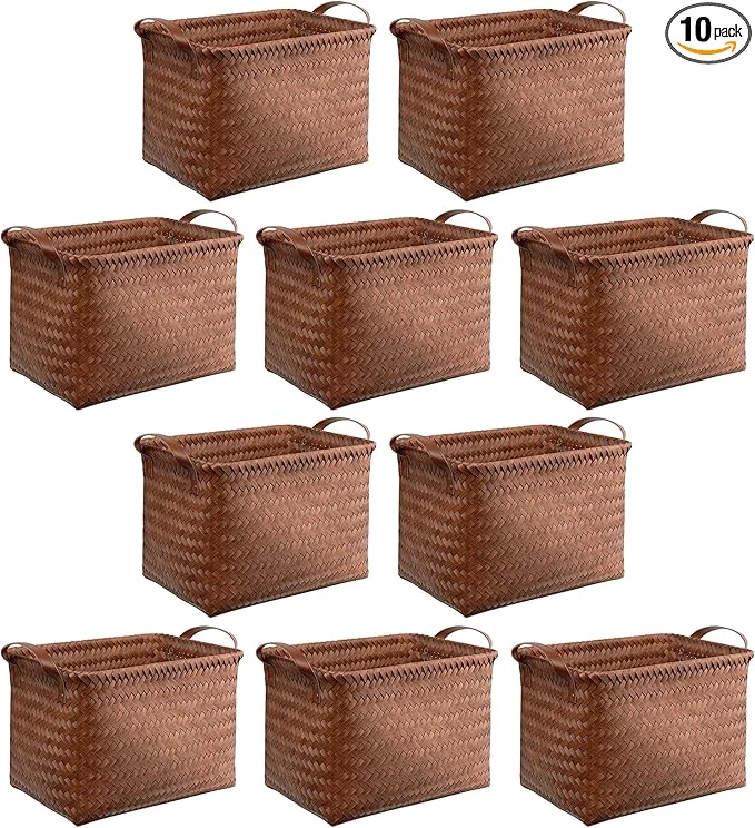 Exclusive BROWNLILY Handwoven Clothes Basket Laundry Hampers Large Wicker Storage Baskets for Shelves Blankets Closet Storage Bins Car Bedroom Bathroom Organizers and Storage Bath Pack of 10 Brown About ThisOverview Outstanding