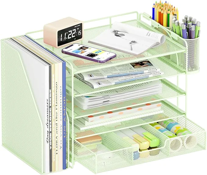 Fine Crafted OPNICE Desk Organizer 5-Tier Paper File Organizer with Drawer Pen Holder Office Desk Accessories Workspace Desktop Organizer for Office Supplies Green About ThisOverview High-Performance