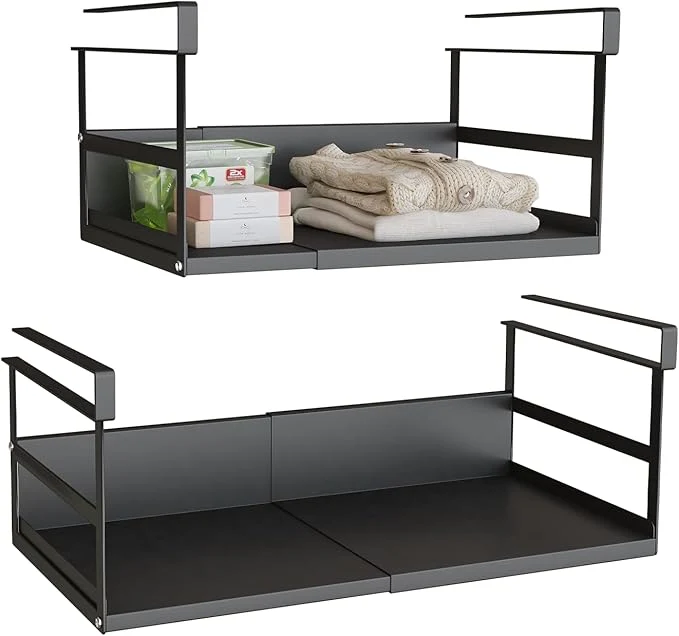 Consistent Expandable Under Cabinet Shelf Organizer with 1.25 Inches Thick Clips Heavy Duty Extendable Under Shelf Storage Basket for Pantry or Laundry Room Black 2 Pack Interior 5.7 H x 8.54 DAbout ThisOverview Lightweight