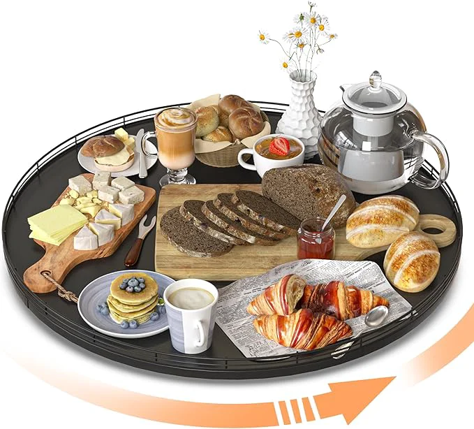Modern 21 Oak Wooden Lazy Susan Turntable for Dining Table Extra Large Round Lazy Susans Organizer for Kitchen Countertop Charcuterie Boards Cheese Board Organization and Storage Black Home DecorAbout ThisOverview Consistent