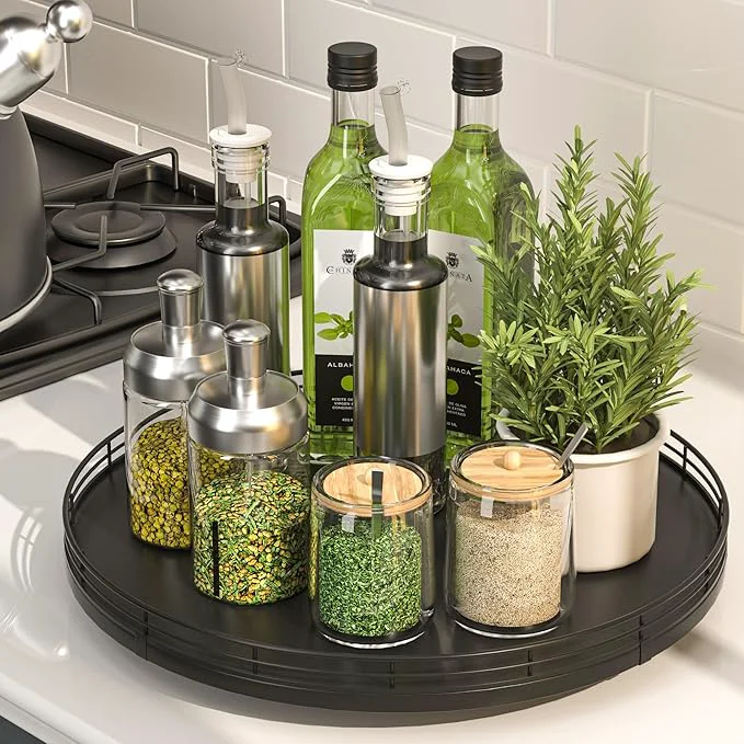 Outstanding 13 Oak Wood Lazy Susan Organizer Lazy Susan for Cabinet Dining Table Pantry Wood Turntable Organizer Tray for Coffee Table Kitchen Countertop Salt Pepper Spice Organization and Storage Round BlackAbout ThisOverview Reliable