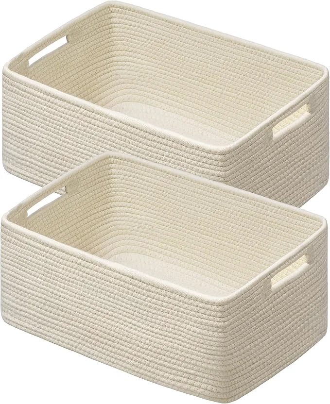 Detailed UBBCARE 2 Pack Storage Baskets for Shelves Large Woven Storage Baskets Dog Toy Bins Baskets for Organizing Clothes Towels Books Blanket 17 L x 13 W x 7.5 H BeigeAbout ThisOverview Verified