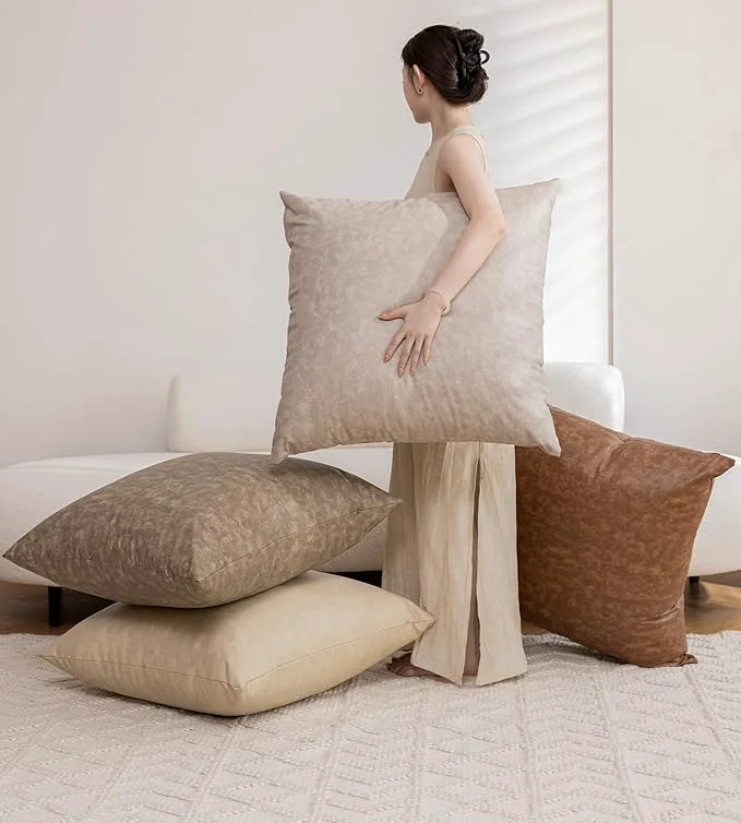 Durable Pack of 4 Oversized Faux Leather Neutral Decorative Throw Pillow Covers 26x26 Detailed