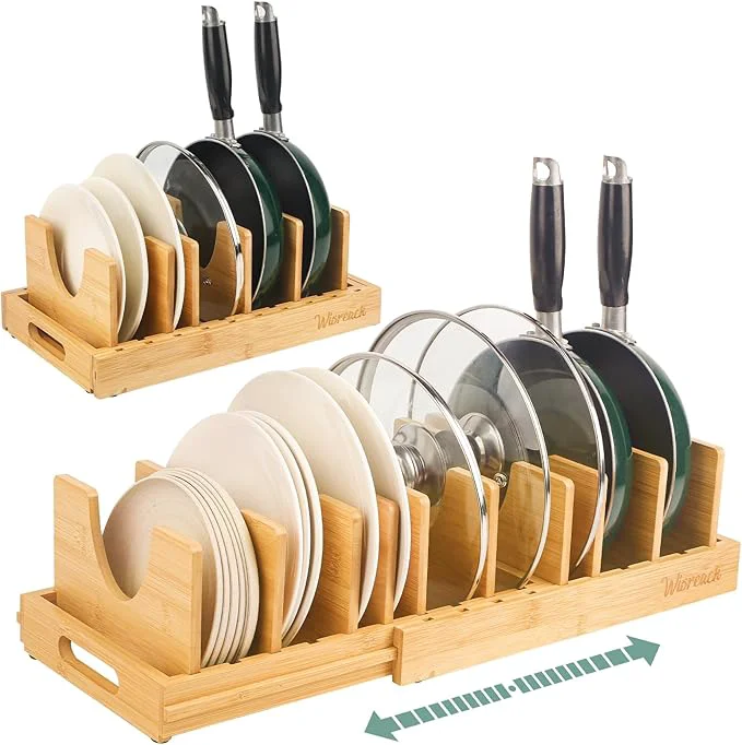 Outstanding Bamboo Pot Lid Organizer Adjustable Kitchen Organizer for Cabinet Expandable Pot and Pan Storage Rack Kitchen Organization for Lids Bakeware and Cutting BoardsAbout ThisOverview Crafted