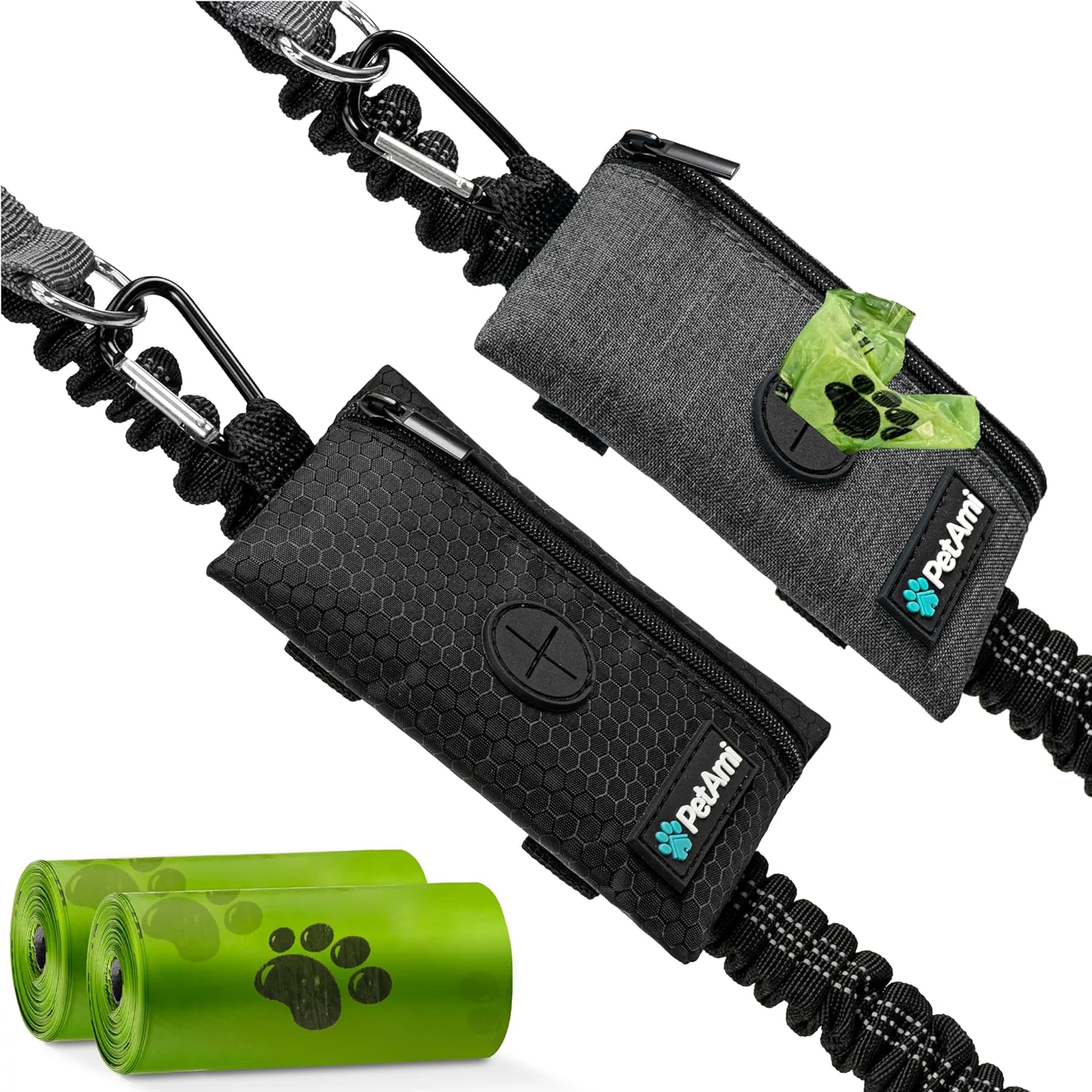 Smooth PetAmi Dog Poop Bag Holder for Leash Dog Waste Bag Dispenser with Clip Treat Pouch Walking Camping Accessories with Trash Bag Roll Gray Black 2 Pack Traditional