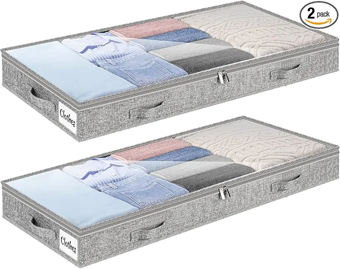 Environmentally Friendly 3 Inch Low Profile Under Bed Storage Drawer 2 Pack Lightweight Underbed Clothes Storage Container Bins with NO STURCTURE Shallow Storage Bag for Dorm Home With Clear Lids Water-Resistant FabricAbout ThisOverview Elite