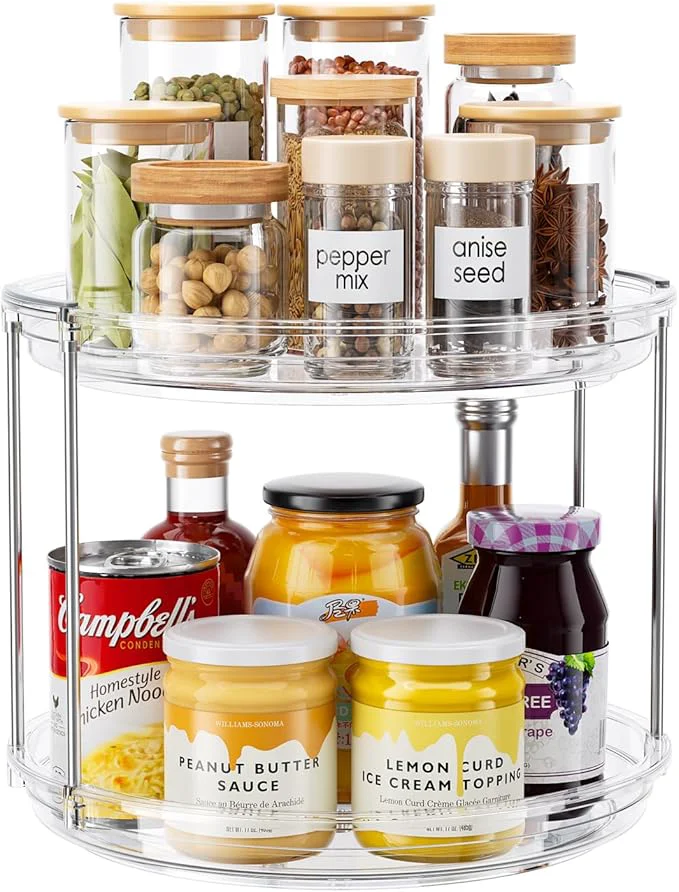 Responsible 2 Tier Lazy Susan Organizer 9.25'' Lazy Susan Turntable for Cabinet Stackable Turntable Organizer Rotating Spice Rack Organization for Kitchen Countertop Pantry Bathroom ClearAbout ThisOverview Pure