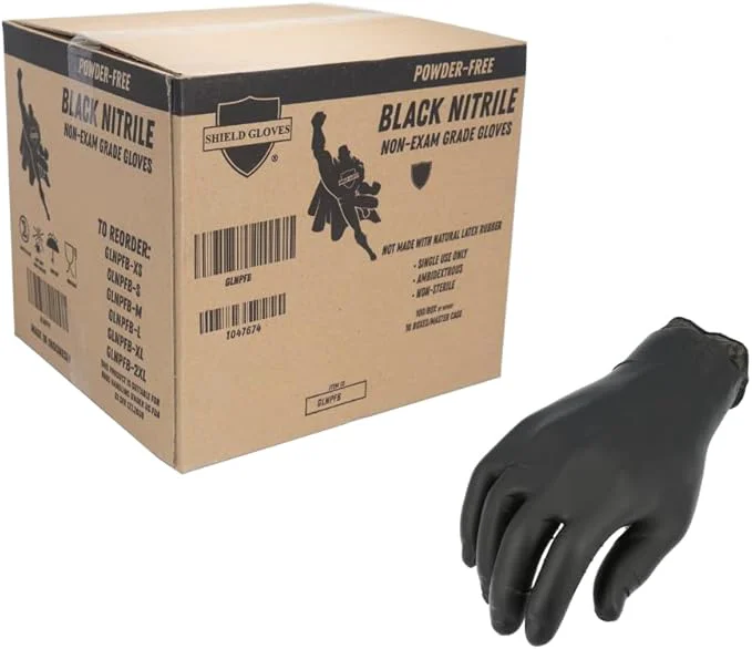 Verified PackagingSuppliesByMail PSBM Industrial Nitrile Extra Thick Disposable Gloves Black Textured Fingertips Original