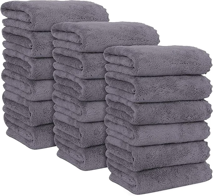 Reusable MOONQUEEN 18 Pack Premium Hand Towels - Quick Drying - Microfiber Coral Velvet Highly Absorbent Towels - Multipurpose Use as Hotel Bathroom Shower Spa Hand Towel 16 x 28 inches Gray About ThisOverview High-Grade