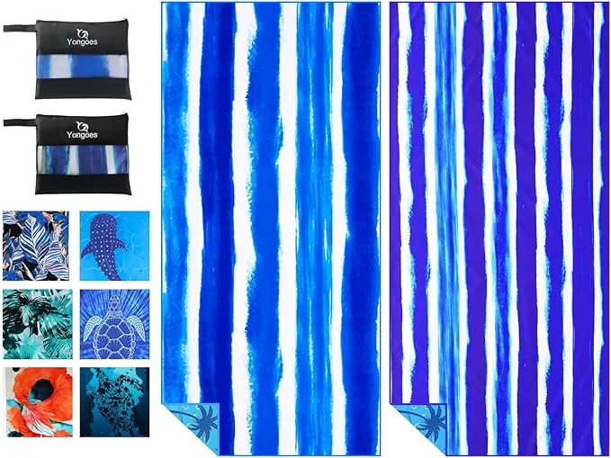 Excellent 2 Pack Microfiber Lightweight Thin Beach Towel Sand Quick Dry Super Absorbent Large Towels for Swimming Pool Yoga Gym Travel Vacation Beach Accessories Essentials StripesAbout ThisOverview First-Class