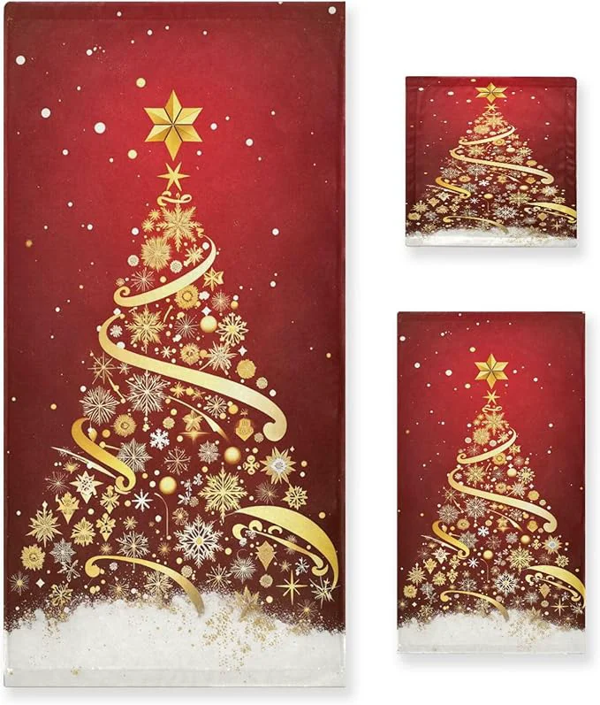 Consistent Pfrewn Golden Snowflakes Christmas Tree Forest Towels Set of 3 Winter Red Snowy Christmas Bathroom Towel Soft Absorbent Bath Hand Towels Washcloth Guest Towel Sets Xmas Holiday DecorAbout ThisOverview Detailed