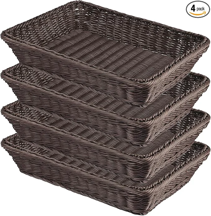 Original 4 PCS 16x12 Inch Wicker Bread Basket Woven Serving Basket Tabletop Food Serving Basket for Restaurant Bakery Family Party Hotel Fruits Vegetables and Snacks CoffeeAbout ThisOverview Effective