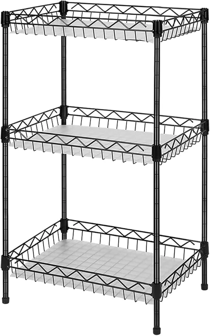 Luxury Storage Shelves 3-Tier Wire Shelving Unit with Baskets Storage Rack Corner Shelf Shelving Adjustable Storage Shelf 11.8 D x 15.7 W x 31.5 H BlackAbout ThisOverview Secure