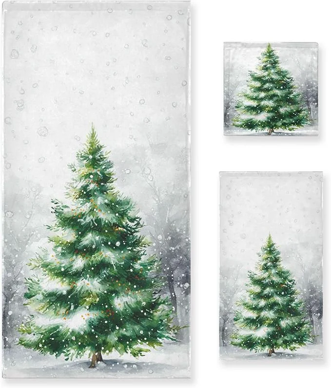 Selected Pfrewn Christmas Winter Towels Set of 3 Rustic Christmas Tree with Snowflakes Bathroom Towel Soft Absorbent Bath Hand Towels Washcloth Guest Towel Sets Xmas Holiday DecorAbout ThisOverview Eco-Friendly
