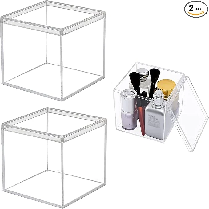 Next-Generation KissYou Acrylic Box Clear Boxes with Lids 2 Packs Display Case Christmas Party Decoration Plastic Square Cube Candy BoxesAbout ThisOverview Premium Material