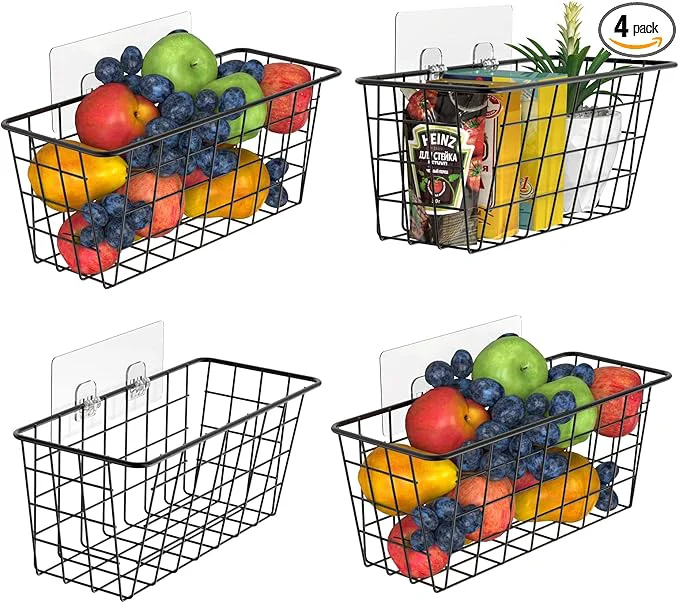 Breathable Adhesive Basket Wall Wire Basket Over the Cabinet Door Organizer No Drilling Mounted 4 Pack BlackAbout ThisOverview Elegant