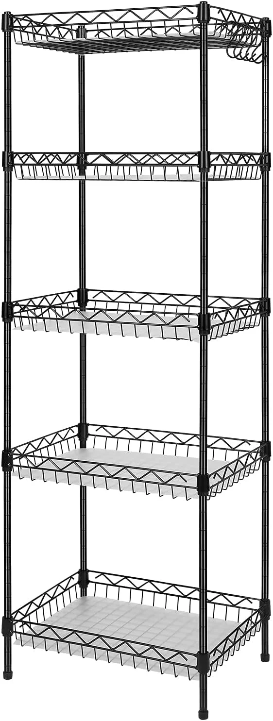 Flexible Storage Shelves 5-Tier Wire Shelving Unit with Baskets Storage Rack Corner Shelf Shelving Adjustable Storage Shelf 11.8 D x 15.7 W x 63 H BlackAbout ThisOverview Pure