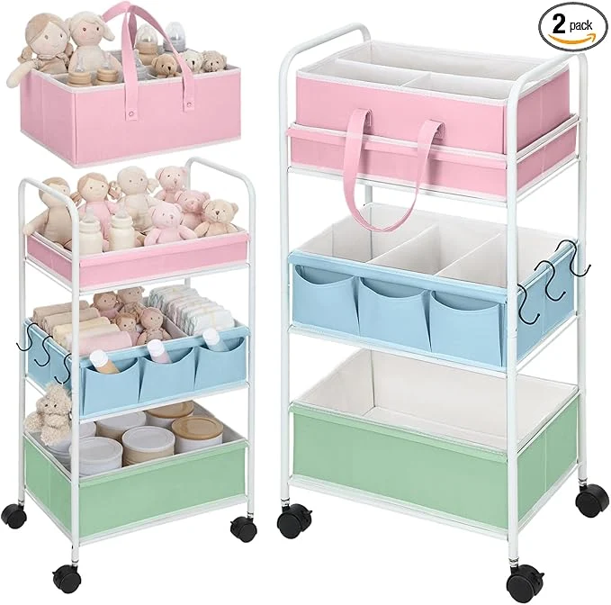 Crafted Honeydak 2in1 Baby Diaper Caddy Organizer Cart 3 Tier Large Capacity Metal Utility Bedside Rolling Cart with Divider Newborn Registry Nursery Essential Must Have Crib Bedroom Baby Shower Colorful About ThisOverview Authentic