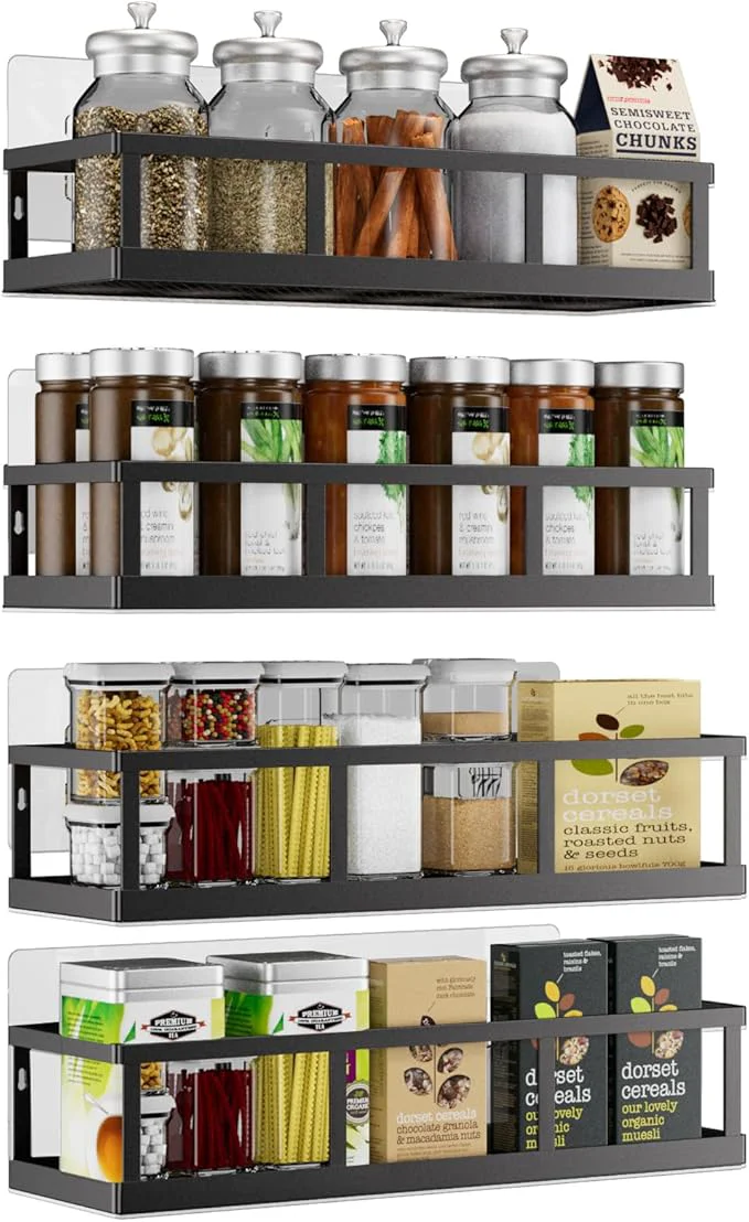 Classic Spice Rack Wall Mounted 4 Pack Pantry Door Organizer Hanging Storage Baskets Organizer Wall Mount Large Capacity Metal Spice Shelf for Kitchen Cabinet Bathroom Shower Home DecorAbout ThisOverview Enhanced