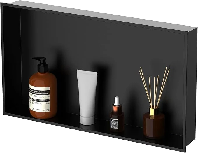 Fast Homevacious Shower Niche 16 x 24 Inch Stainless Steel No Tile Needed Matte Black Bathroom Shelf Rimless Recessed Wall Niche for Bathroom StorageAbout ThisOverview Superior