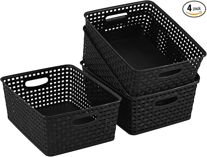 Stylish Plastic Storage Baskets 4 Pack Gray Durable Easy to Use 11.49 x 8.89 x 4.52 Multi-Purpose I for Closets Cabinets Shelves CountertopsAbout ThisOverview Elegant
