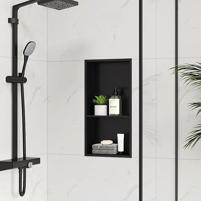 Enhanced Neodrain Shower Niche Insert Tile-Ready Recessed Wall Niche for Shower Organizer - Stainless Steel No Tile Needed Built-in Bathroom Shelf 2-Tier12x24 Inch Easy Install Matte BlackAbout ThisOverview Stylish
