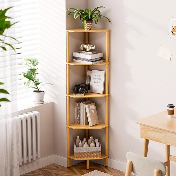 Innovative Corner Shelf 5 Tier Bamboo Corner Bookshelf 54 Tall Narrow Bookcase Plant Stand Corner Display Rack Shower Caddy Display Standing Shelf Organizer for Bedroom Living Room Kitchen Home OfficeAbout ThisOverview Proven