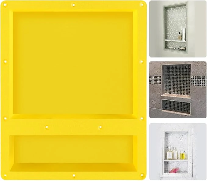 Enhanced Suteck 16 x 20 Shower Niche Double Shelf -Yellow Rectangle Niche Cube Ready for Tile Recessed Niches for Bathroom Niche Shower StorageAbout ThisOverview Flexible