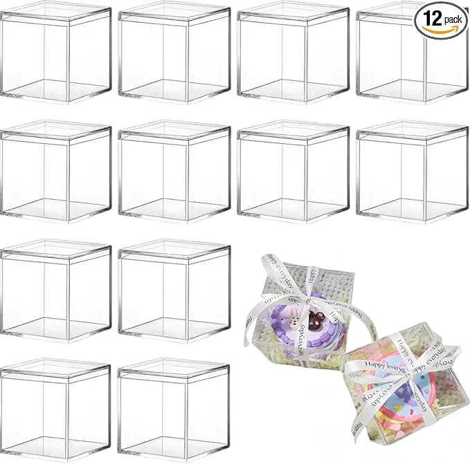 Next-Generation 12 Pcs Clear Acrylic Box with Lid 4x4x4 Inch Small Acrylic Box Mini Clear Container Square Plastic Jewelry Display Boxes for Home Jewelry Candy Pill CraftsAbout ThisOverview Professional