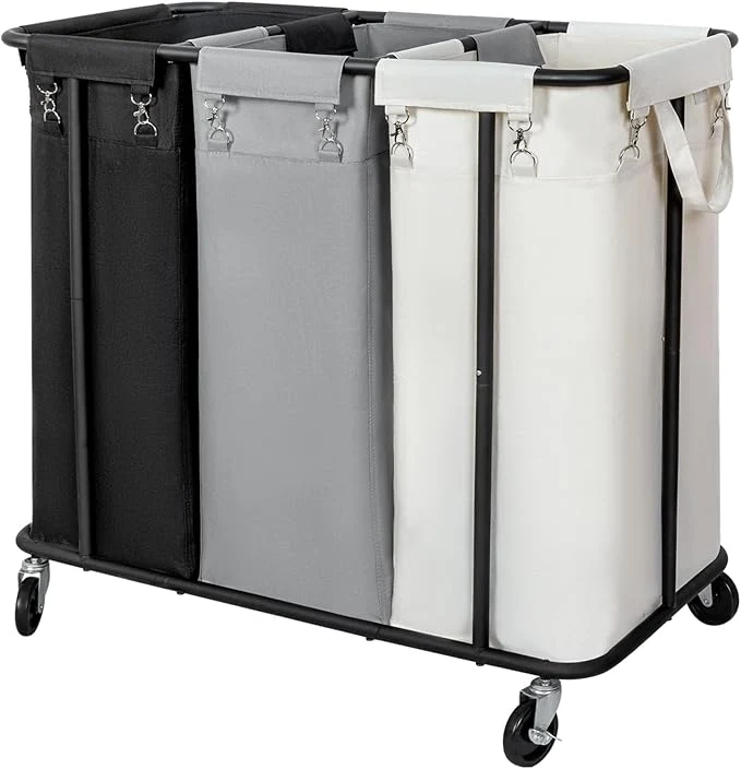 Comfortable WOWLIVE Laundry Hamper with Wheels 260L Rolling Laundry Basket 3 Section Organizer Laundry Cart with Steel Frame and Removable Bags Large Dirty Clothes Hamper Dorm Room Storage for BedroomAbout ThisOverview Durable