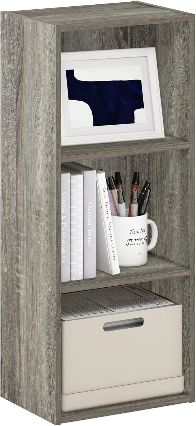 Traditional Furinno LUDER Book Shelf 3-Cube Bookshelf Bookcase with Open Shelves 9.3 x 12 x 31.5 for Living Room Bedroom Home Office French OakAbout ThisOverview Fast