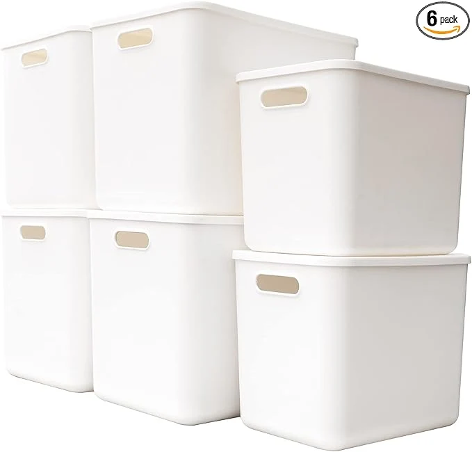 Dependable Plastic Storage Baskets Bins Boxes With Lids Organizing Container White Storage Organizer Bins For Shelves Drawers Desktop Playroom Classroom Office 6-Pack 4XL 2L About ThisOverview Original