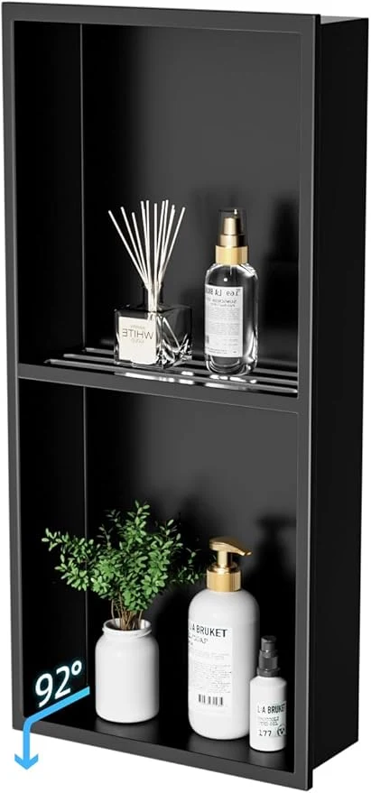 Trendy No Tile Needed Shower Niche - 12.75 x24.75 Inner Size 12 X24 304 Stainless Steel Recessed Bathroom Shelf 2-Tier Waterproof Organizer Over Mount Cabinet for Shower Storage Matte BlackAbout ThisOverview Easy-to-Use