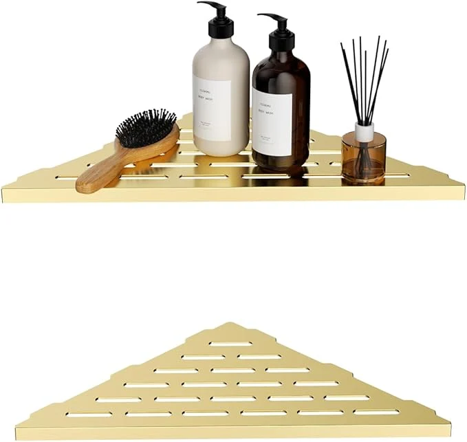 Detailed 2-Pack 10 Corner Shower Shelf Golden Brushed Wall Mounted No Drilling Bathroom Shelves Recessed Shower Caddy for Inside Shower Stainless Steel Triangular Shower OrganizerAbout ThisOverview Advanced