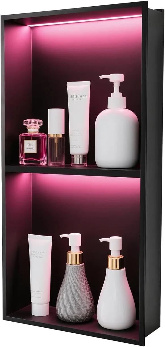 Exclusive Stainless Steel Shower Niche 12 x 24 No Tile Needed Recessed Wall Niche with RGB Light Bathroom Niche for Shower wall Insert Installation Matte Black About ThisOverview Exceptional